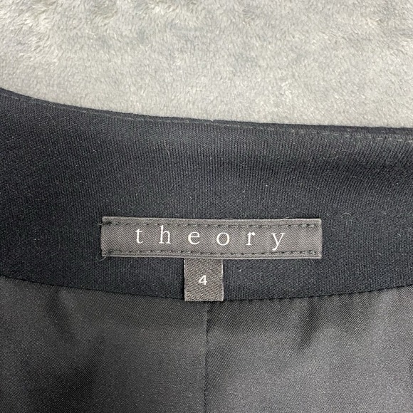Theory Jacket Womens Size 4 Black Wool Blend Goat Leather Rory Blazer Collarless - Picture 8 of 16
